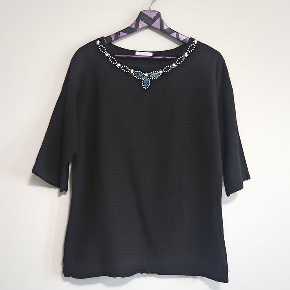 Pretty by Ezzewear Black Top With Beads Design SM - Picture 1 of 5